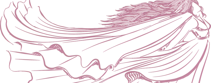 Purple clip art style drawing of a woman flying like an angel